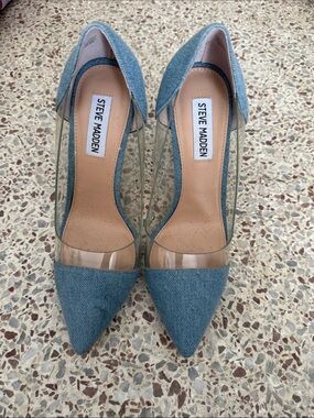 Steve Madden Blue Denim Pointed-Toe Pumps with Clear Panels